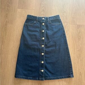 Topshop Dark Blue A-Line Skirt with Button Detail